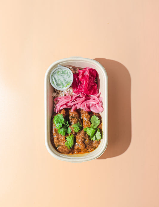 Butter Chicken with Coconut Cilantro Sauce and Beetroot Hummus