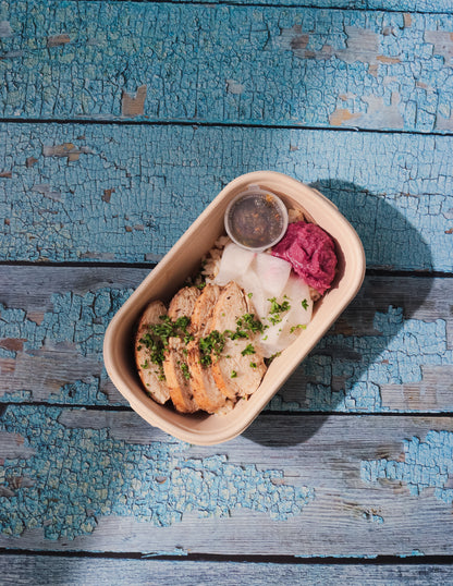 Chicken Tare with Sesame Tare and Herb Hummus